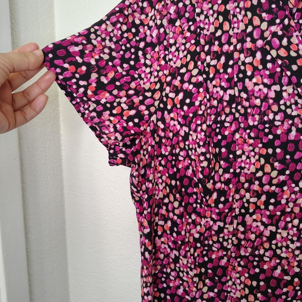 Dana Buchman Black Pink Polka Dot Button Front Career Blouse Women's Sz M Oversz - Picture 8 of 14